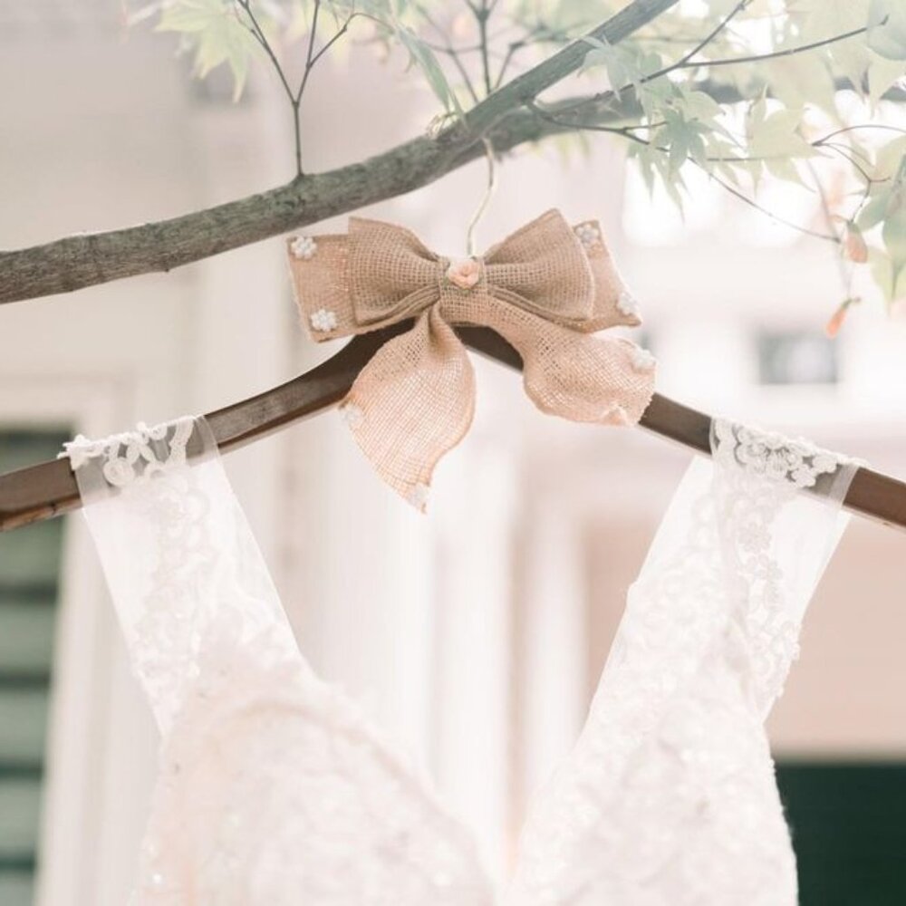 Bridal hanger with burlap bow rustic wedding